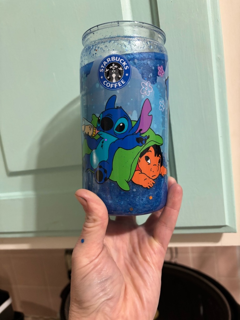 Starbucks Blue Lilo & Stitch Sparkle snow globe Tumbler